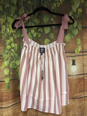 🆕 bobeau Pink and White Striped Tie-Shoulder Tank Top